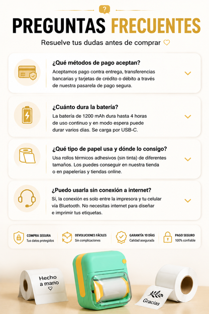 Pequeña en tamaño, enorme en posibilidades de impresión: Mini Impresora Portátil ¡POR TAN SOLO $109.990 COMPRANDO YA!