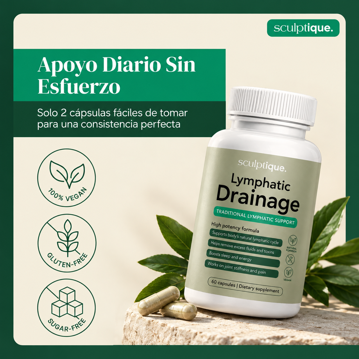 Drenaje linfático de 60 cápsulas - Desinflama tu cuerpo y siéntete más definido