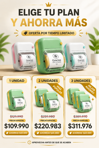 Pequeña en tamaño, enorme en posibilidades de impresión: Mini Impresora Portátil ¡POR TAN SOLO $109.990 COMPRANDO YA!