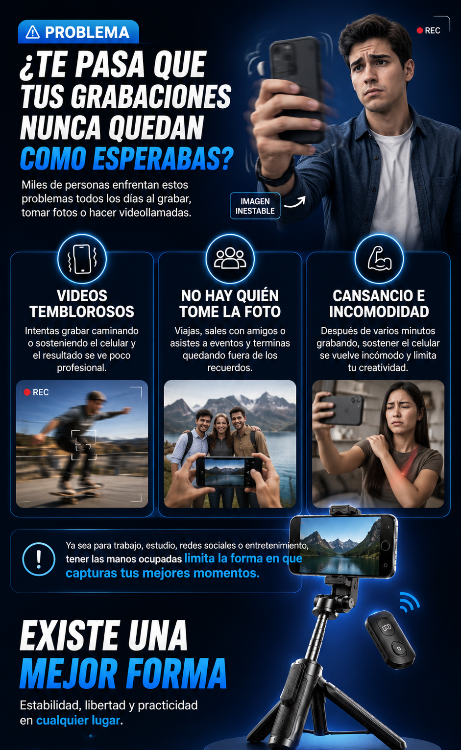 Lleva tus SELFIES y VIDEOS al siguiente nivel con TE Tripode Selfie ¡POR TAN SOLO $99.990 COMPRANDO YA!