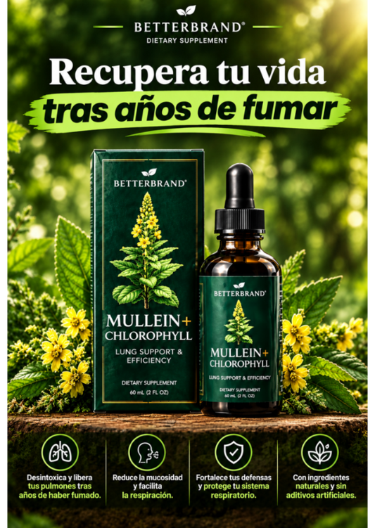 Suplemento BETTERBRAND Mullein + Chlorophyll gotero 60 ml - Renovación y eficiencia pulmonar