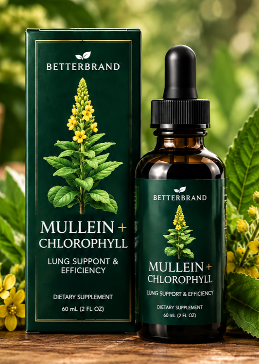 Suplemento BETTERBRAND Mullein + Chlorophyll gotero 60 ml - Renovación y eficiencia pulmonar